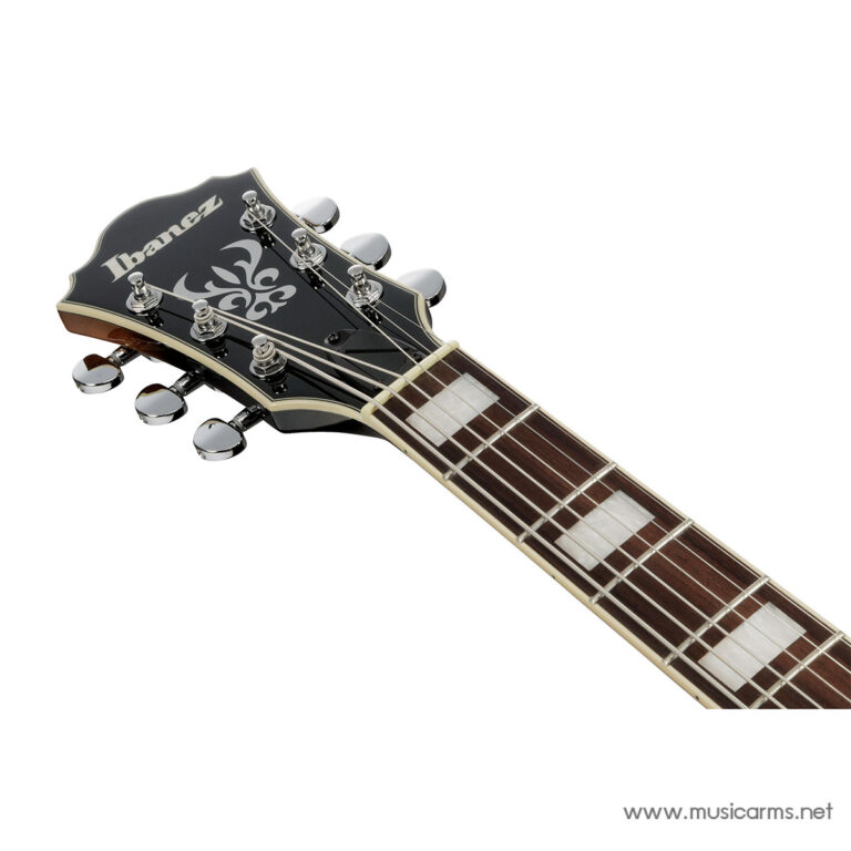 Close-up of an Ibanez guitar headstock with tuning pegs and a partial rosewood fretboard ขายราคาพิเศษ