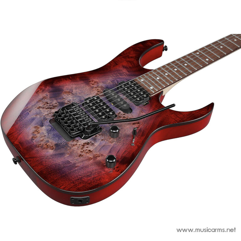 Red electric guitar with a sunburst finish, dual humbucker pickups, and a tremolo bridge on a white background ขายราคาพิเศษ