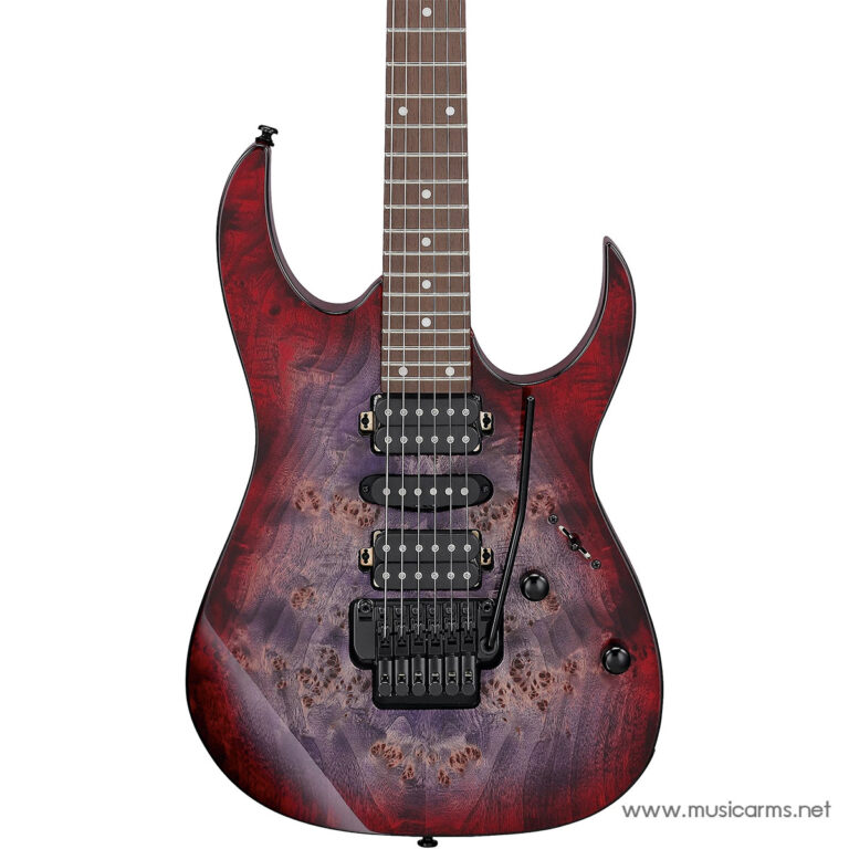 Electric guitar with a red-to-purple burst finish, rosewood fretboard, two humbucker pickups, and a Floyd Rose-style tremolo. ขายราคาพิเศษ
