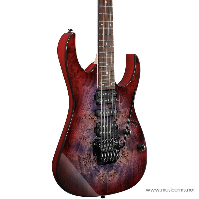 Six‑string electric guitar with a red-to-purple burst finish, dual-humbucker pickups and a locking tremolo bridge on a white background. ขายราคาพิเศษ