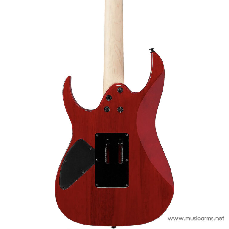 Red electric guitar seen from the back, showing a wooden neck, glossy red body, and black back plate with cavity covers ขายราคาพิเศษ