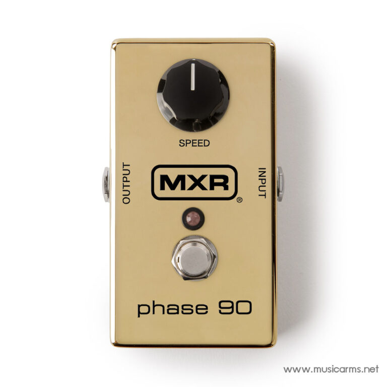 Gold MXR Phase 90 guitar effects pedal with black knob and small red indicator light in a gold enclosure ขายราคาพิเศษ