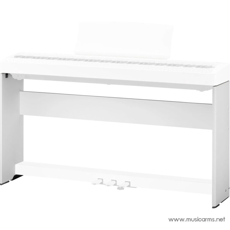 White electronic keyboard on a matching stand with three pedals visible at the bottom. ขายราคาพิเศษ