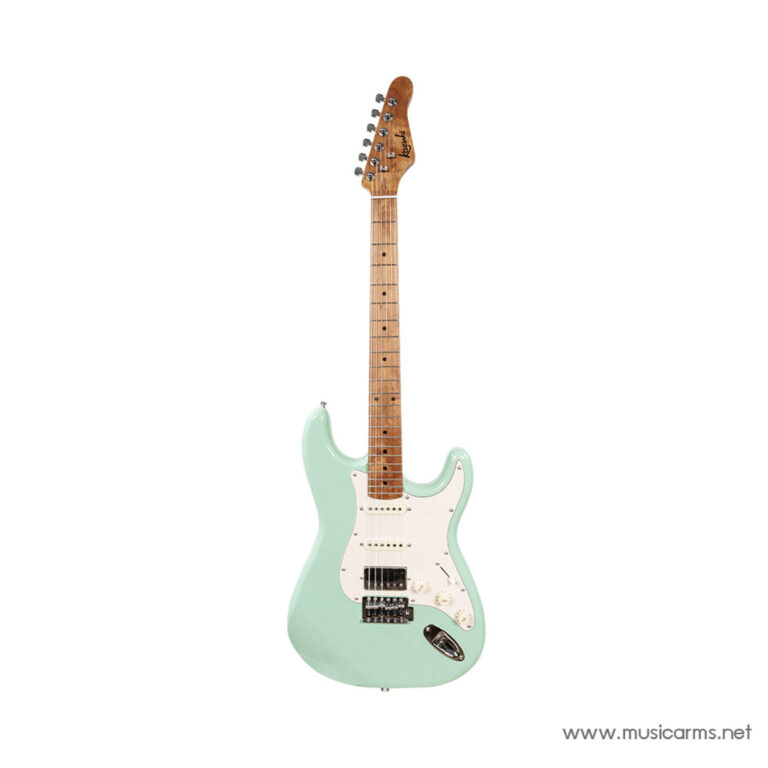 Mint green Fender Stratocaster electric guitar with a maple neck, white pickguard, three pickups, and a chrome bridge. ขายราคาพิเศษ