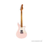 Pink Fender-style electric guitar with a maple neck and white pickguard. ขายราคาพิเศษ