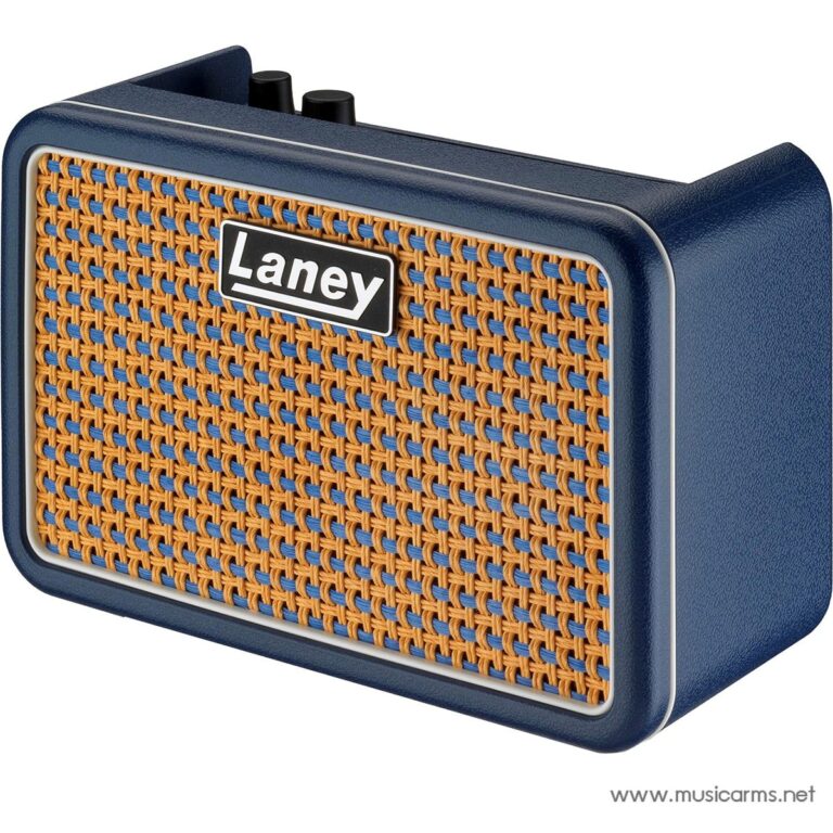 Laney portable speaker with a navy blue body and a tan wicker-style grille, showing two control knobs on top. ขายราคาพิเศษ