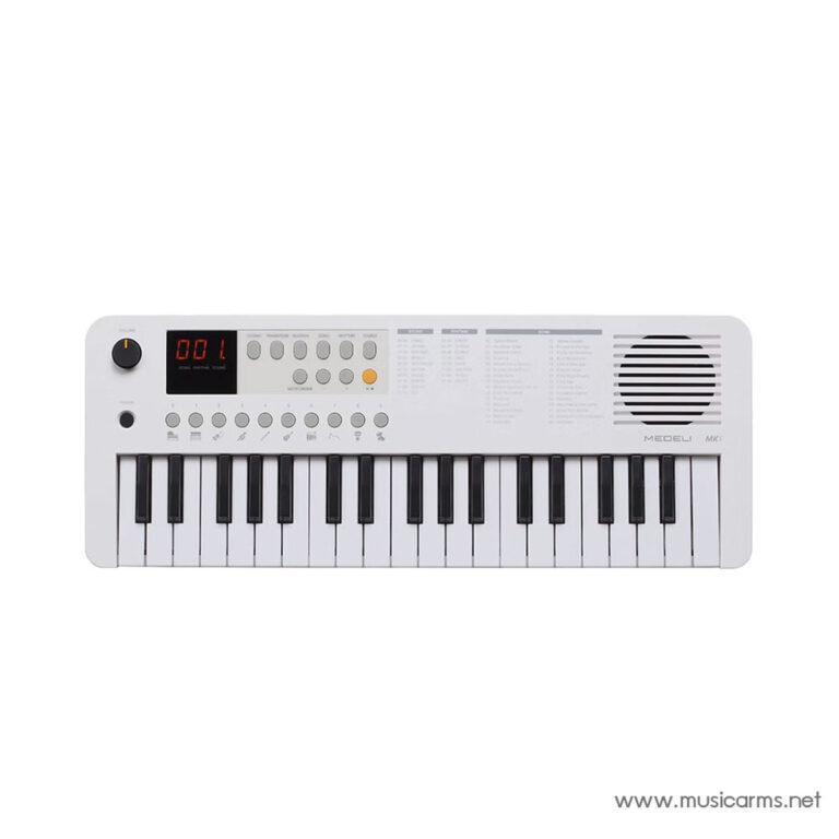 White Medeli MK1 electronic keyboard with built-in speaker on the right and control panel above the keys. ขายราคาพิเศษ