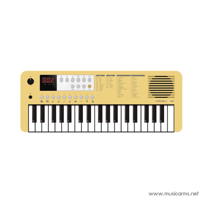 Yellow electronic keyboard with knobs, a small display, and full 88-key keyboard — speaker on the right side ขายราคาพิเศษ
