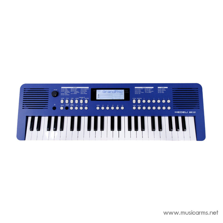 Blue electronic keyboard with 61 keys and multiple control buttons including a central LCD display ขายราคาพิเศษ