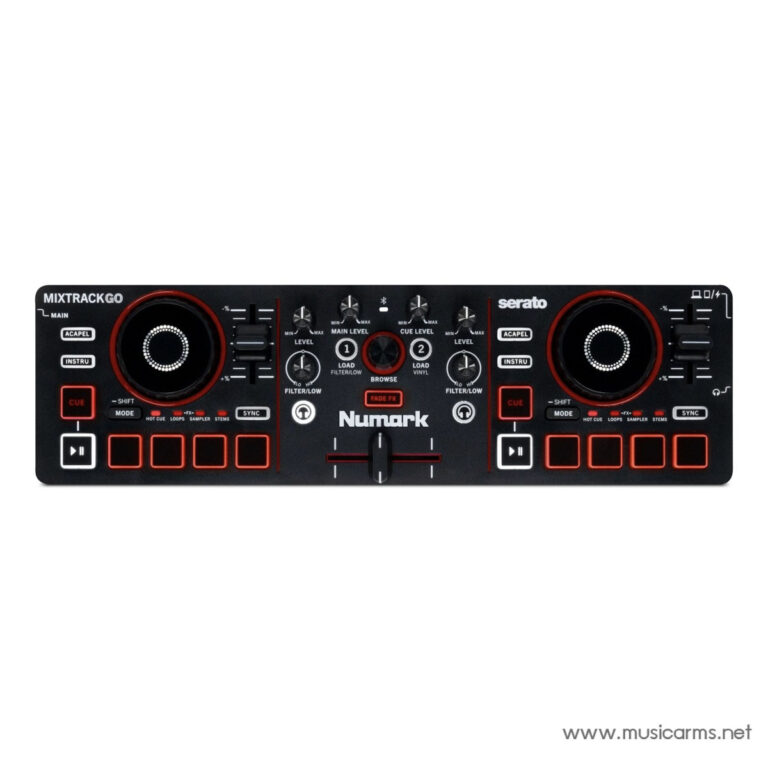 Dual-deck DJ controller with two jog wheels, central mixer, and red performance pads for Serato-ready playback ขายราคาพิเศษ