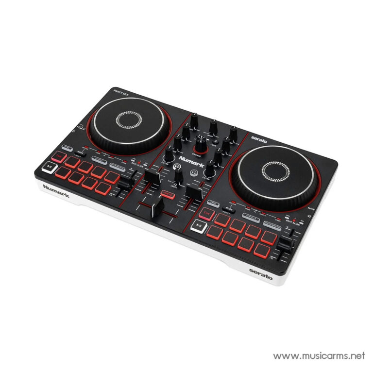 Numark Serato DJ controller with two large jog wheels, red performance pads, and central mixer section. ขายราคาพิเศษ