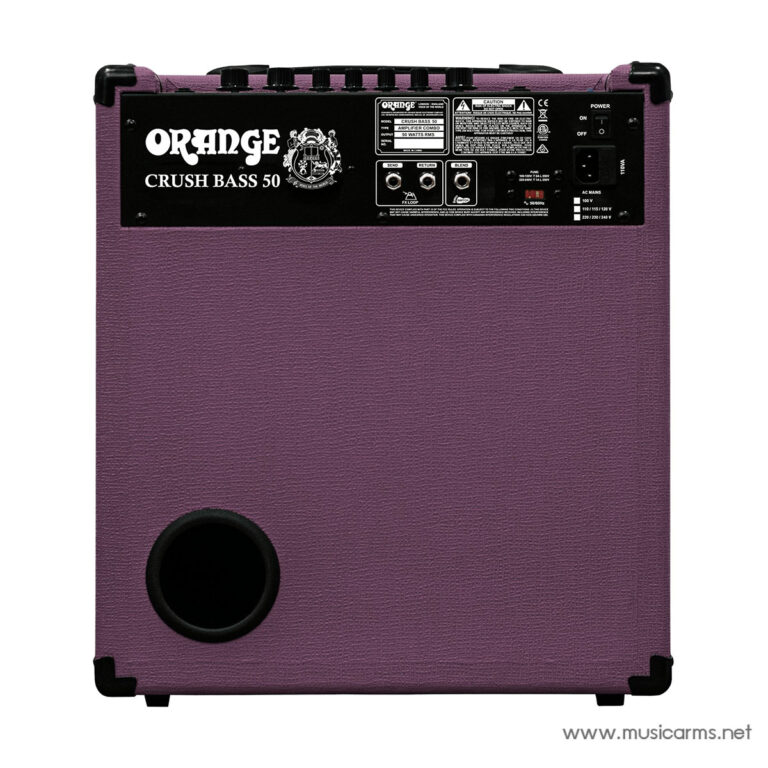 Purple Orange Crush Bass 50 bass amplifier shown from the back, with control panel and speaker port visible. ขายราคาพิเศษ