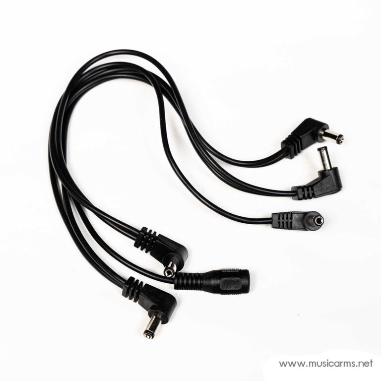 Set of black DC power cables with various barrel connectors and right-angle tips on a white background at an angle ขายราคาพิเศษ
