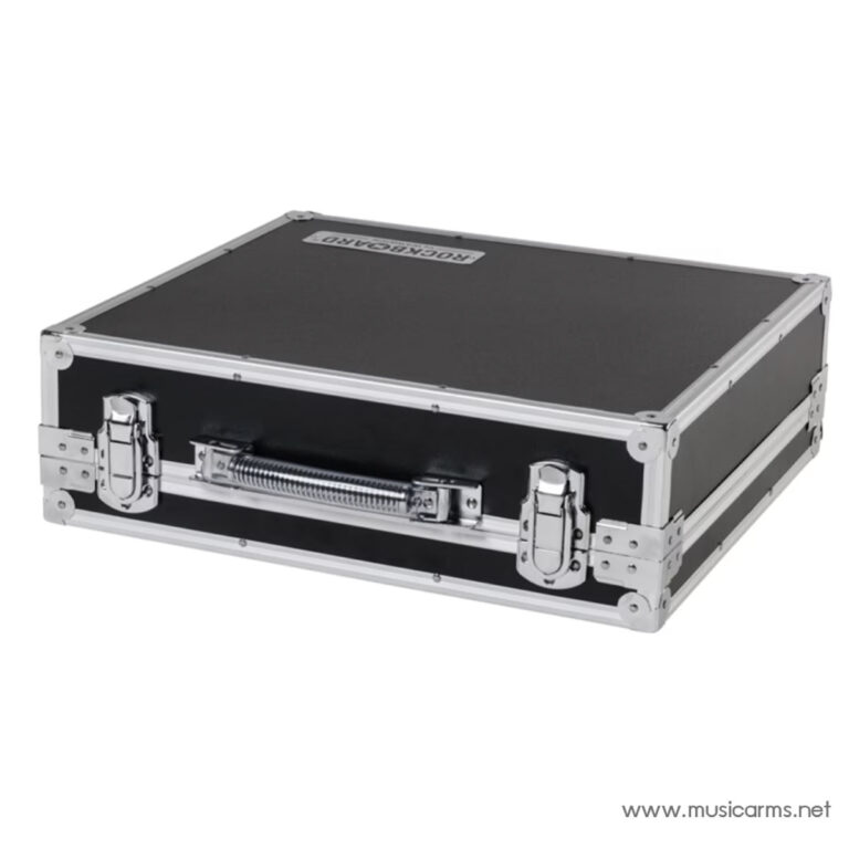 Black hard-shell flight case with silver metal edges, latches, and a handle for protecting equipment during transport. ขายราคาพิเศษ