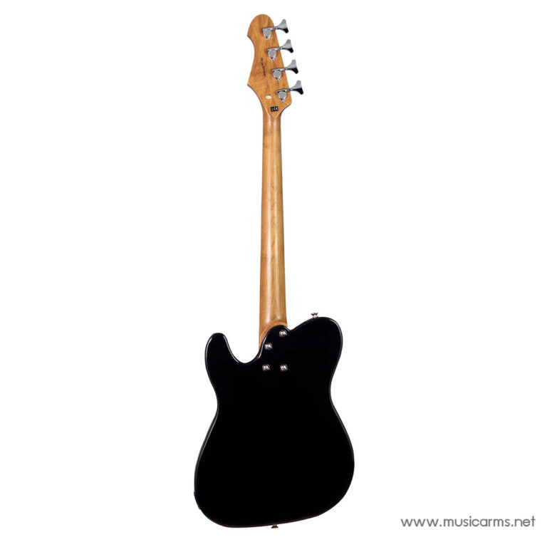 Back view of a glossy black electric guitar with a natural wood neck against a white background. ขายราคาพิเศษ