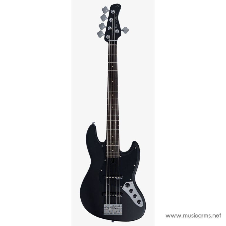 Black electric bass guitar with a dark finish, chrome hardware, and a Marcus Miller headstock shown on a light background ขายราคาพิเศษ