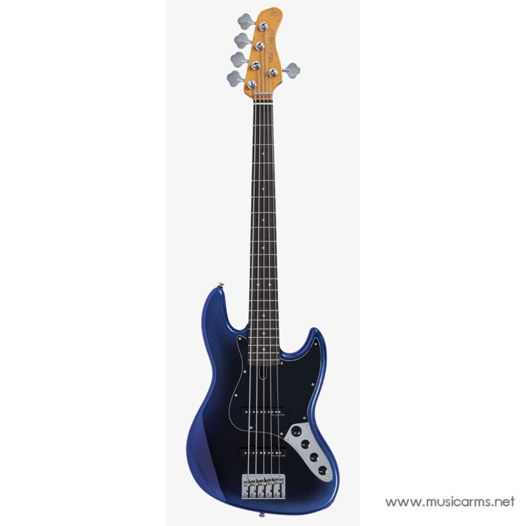 Blue electric bass guitar with a dark pickguard and chrome hardware, shown against a light background. ขายราคาพิเศษ