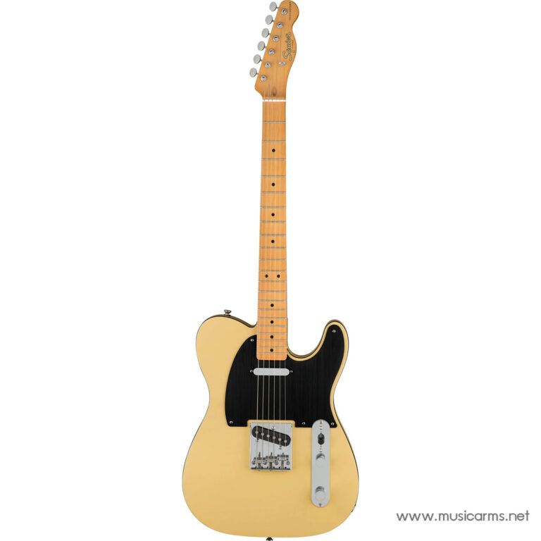 Squier Telecaster-style electric guitar with a yellow body, black pickguard, maple neck, and chrome hardware ขายราคาพิเศษ