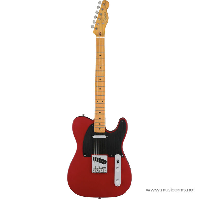 Red Tele-style electric guitar with maple neck, black pickguard, and chrome bridge on a white background, showing two pickups and control plate. ขายราคาพิเศษ
