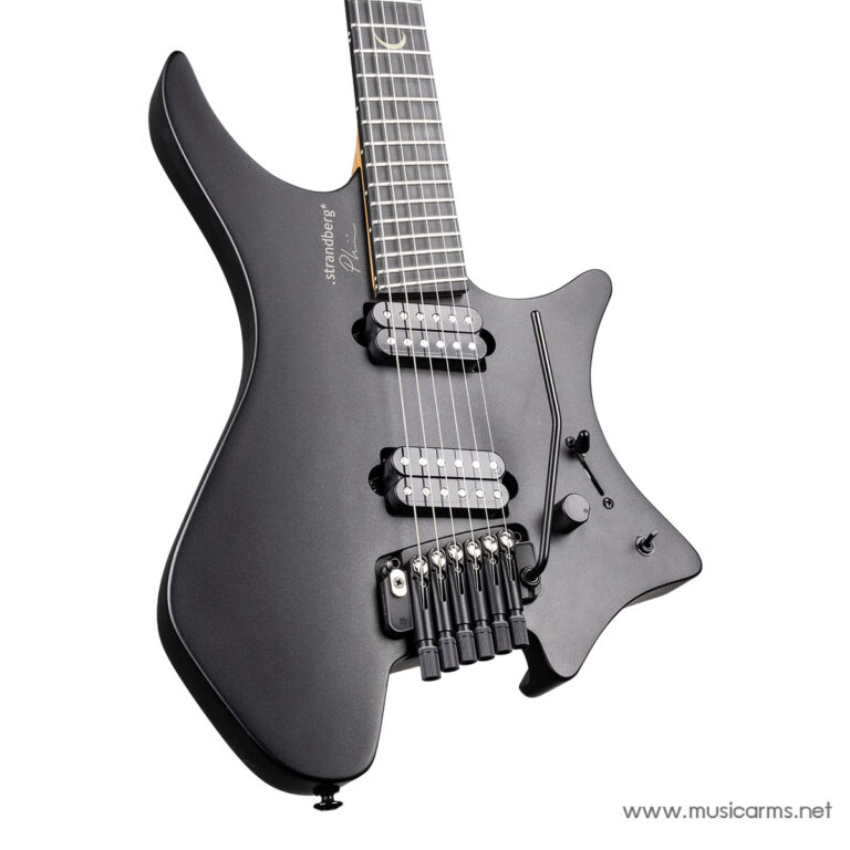 Black Strandberg electric guitar with a sleek, asymmetrical body and multi-bridge system. ขายราคาพิเศษ