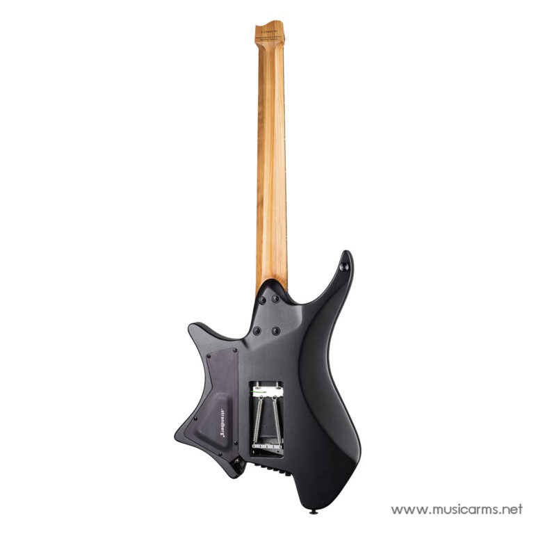 Back view of a black electric guitar with a wooden neck, showing the rear cavity cover and bridge area. ขายราคาพิเศษ