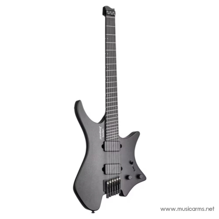 Black solid-body electric guitar with two humbucker pickups, a locking tremolo bridge, and an angular double-cutaway body. ขายราคาพิเศษ