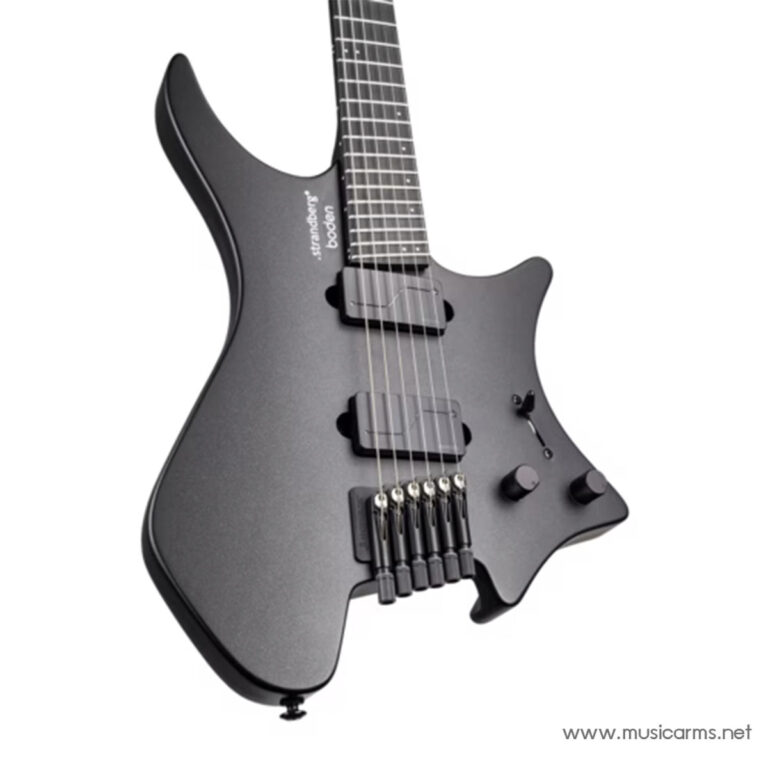 Black solid-body electric guitar with dual humbucker pickups and a locking tremolo bridge, angled against a white background. ขายราคาพิเศษ