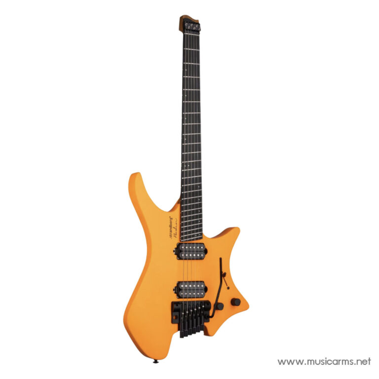 Orange solid-body electric guitar with a long neck, two humbucker pickups and a tremolo bridge on a white background. ขายราคาพิเศษ