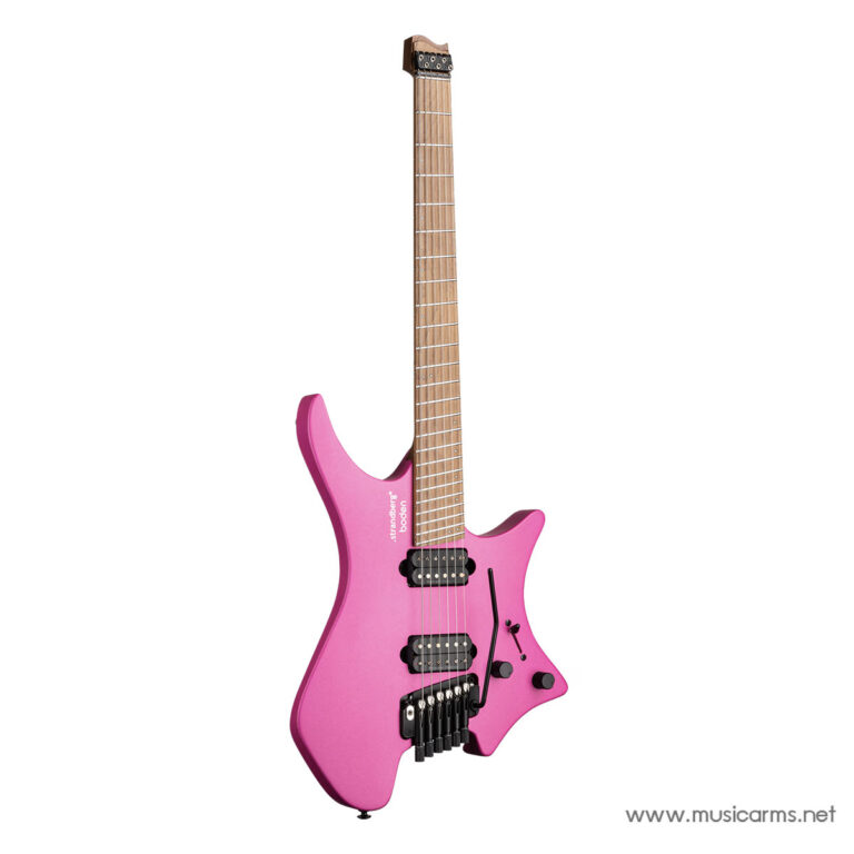 Pink solid-body electric guitar with a double-cutaway design, two humbucker pickups, and a black tremolo system against a white background (brand watermark at the bottom). ขายราคาพิเศษ