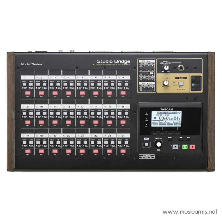 Studio Bridge multitrack recorder with 24-channel input grid and a built-in cassette deck on the right, labeled TASCAM. ขายราคาพิเศษ