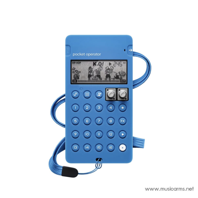 Blue pocket operator handheld music sampler with numeric keypad and small display reading 'KO', on a white background with a blue strap visible. ขายราคาพิเศษ
