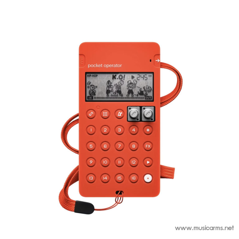 Bright orange pocket operator handheld music device with numeric keypad, screen, and braided lanyard visible (informational) - used for portable music sampling/song creation. ขายราคาพิเศษ