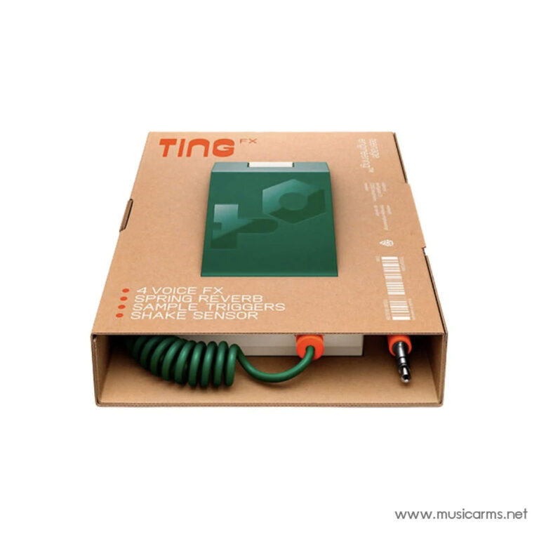 Boxed Ting FX hardware unit with a green module on top, green coil cable and an orange connector, displayed on a brown packaging box. ขายราคาพิเศษ