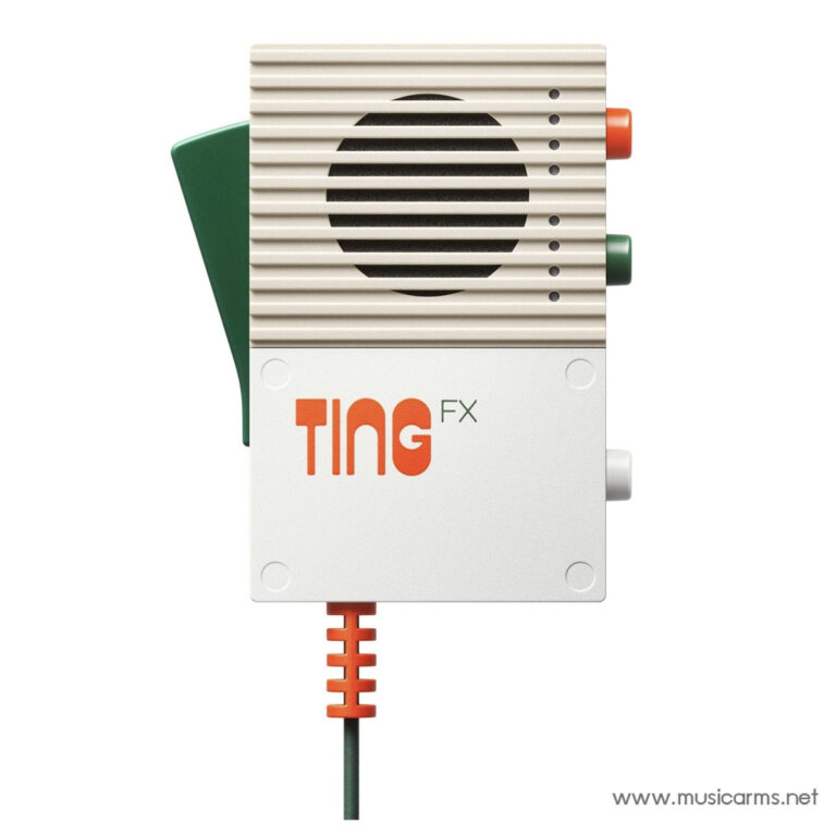 Ting FX guitar effects pedal with a ribbed beige vented top and red/orange and green knobs, connected with a cord at the bottom. ขายราคาพิเศษ