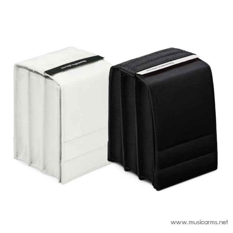 Two compact padded accessory cases in white and black, each with multiple external compartments, shown on a white background. ขายราคาพิเศษ