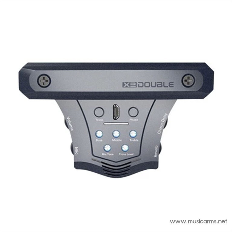 A gray and blue microphone-like control unit labeled 'X2DOUBLE' with volume, mic, bass, middle, treble buttons and a central USB-style port. ขายราคาพิเศษ
