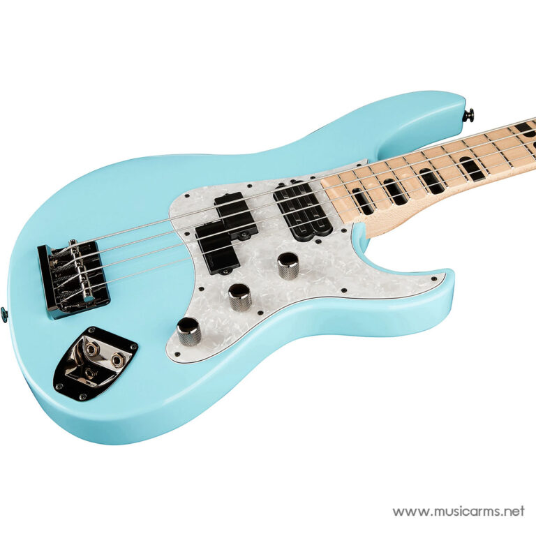 Turquoise solid-body electric bass guitar with a maple neck and pearloid pickguard. ขายราคาพิเศษ