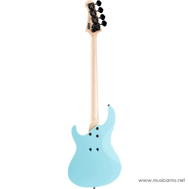 Back view of a turquoise electric guitar with a natural wood neck, shown against a white background ขายราคาพิเศษ