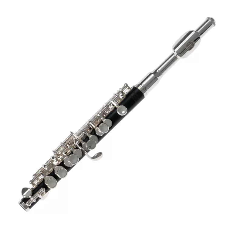 Black clarinet with shiny silver keys shown diagonally against a white background, mouthpiece at the top right. ขายราคาพิเศษ