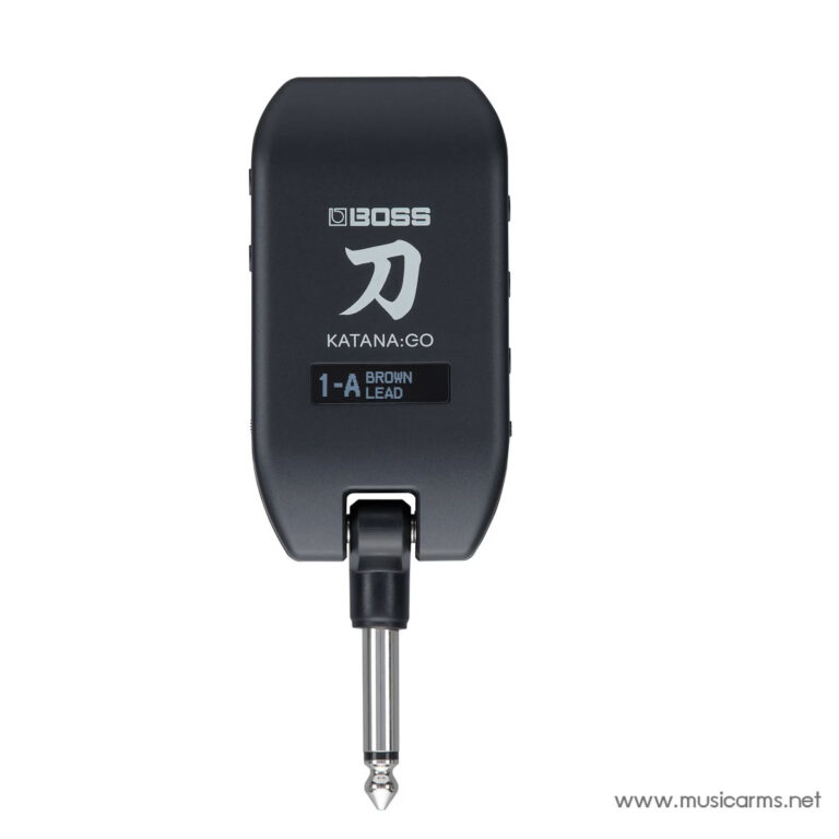 BOSS Katana:GO portable guitar amp with a 1/4-inch plug inserted at the bottom. ขายราคาพิเศษ