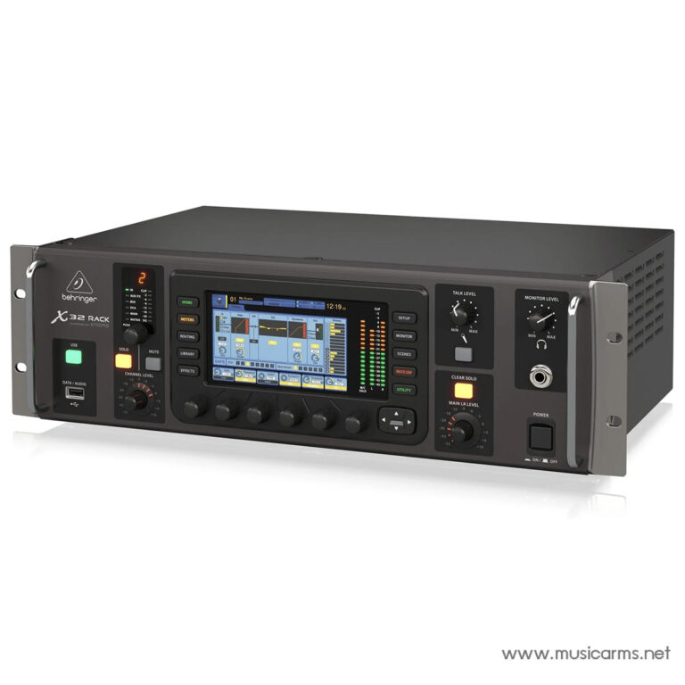 Behringer X32 Rack digital mixer mounted in a 19-inch rack with a color touchscreen and control knobs on the front panel. ขายราคาพิเศษ
