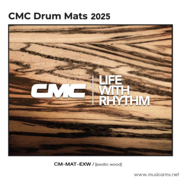 Album cover for CMC Drum Mats 2025 with a wood-grain background and the bold white logo 'CMC' next to 'Life with Rhythm' text. ขายราคาพิเศษ