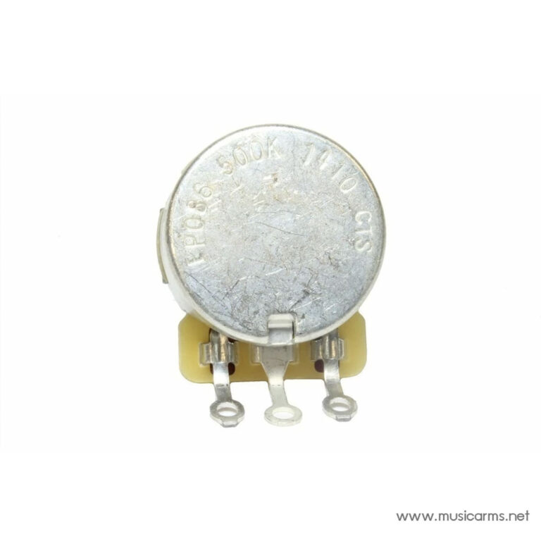 Small round potentiometer (500K) with three solder lugs, viewed from the underside on a yellow PCB. ขายราคาพิเศษ