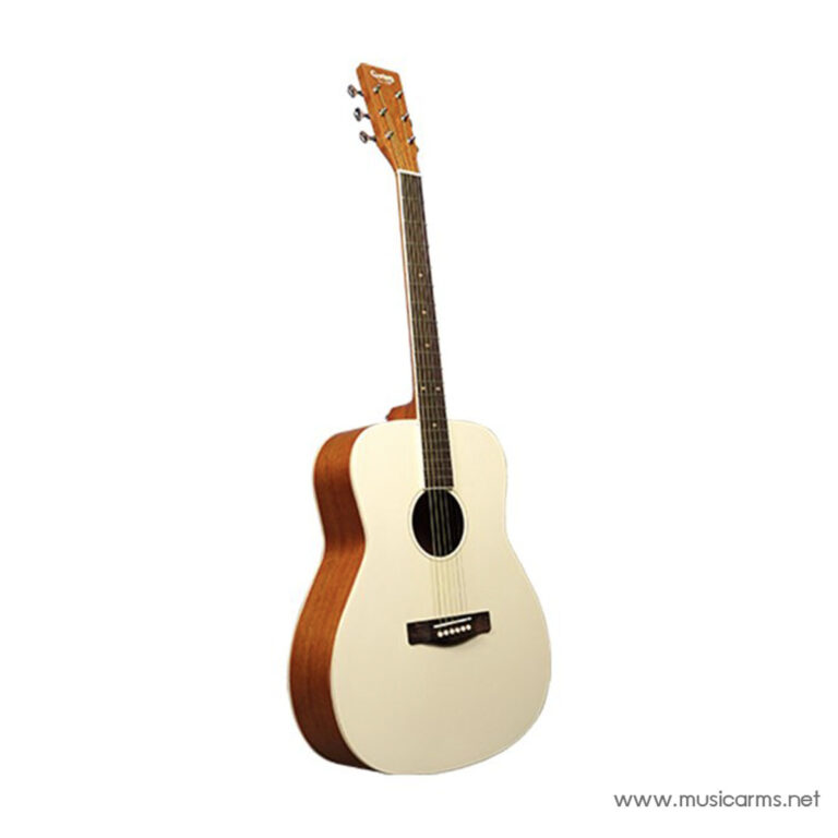 Cream-colored acoustic guitar with natural wood back and sides on a white background (watermark www.musicarms.net). ขายราคาพิเศษ