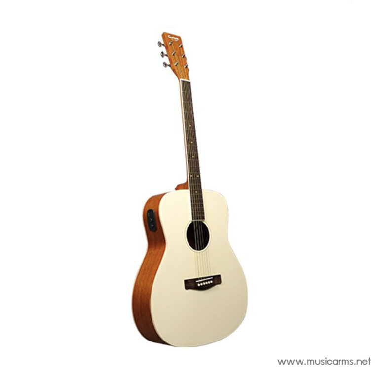 Full-size acoustic guitar with a natural wood finish and light-colored top, standing upright. ขายราคาพิเศษ