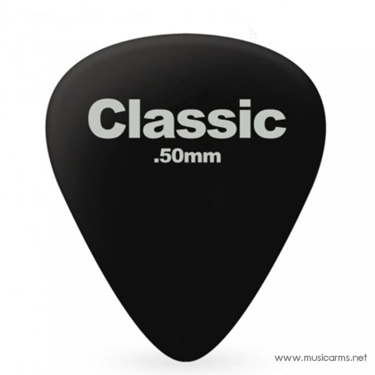 Black Classic guitar pick with '.50mm' text printed on it, watermark www.musicarms.net ขายราคาพิเศษ