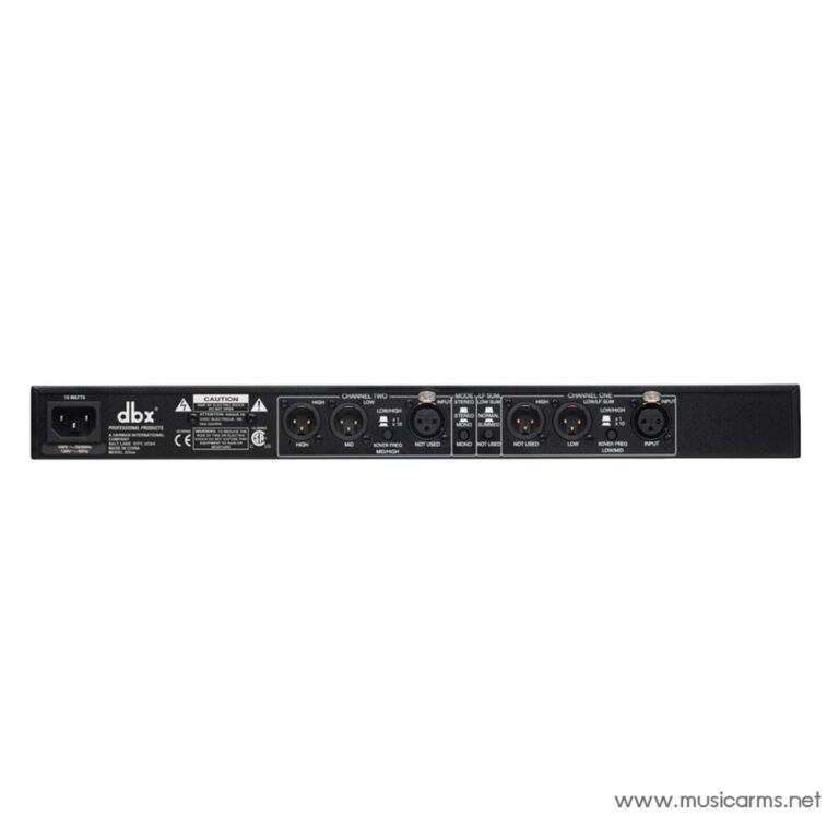 Rear panel of a dbx professional audio processor: power input, caution label, and two channels with XLR and TRS jacks labeled Channel One and Channel Two ขายราคาพิเศษ