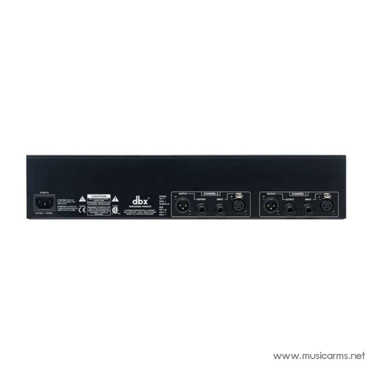 Rear panel of a rack-mount audio processor showing two channel output sections with XLR and 1/4