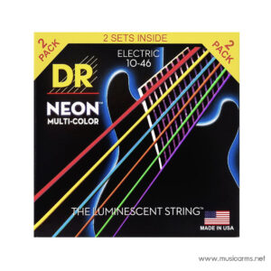 DR Strings Hi-Def Neon Multi-Color K3 Coated Electric Guitar Strings – .010-.046 Medium (2 PACK) สายกีตาร์ไฟฟ้าราคาถูกสุด