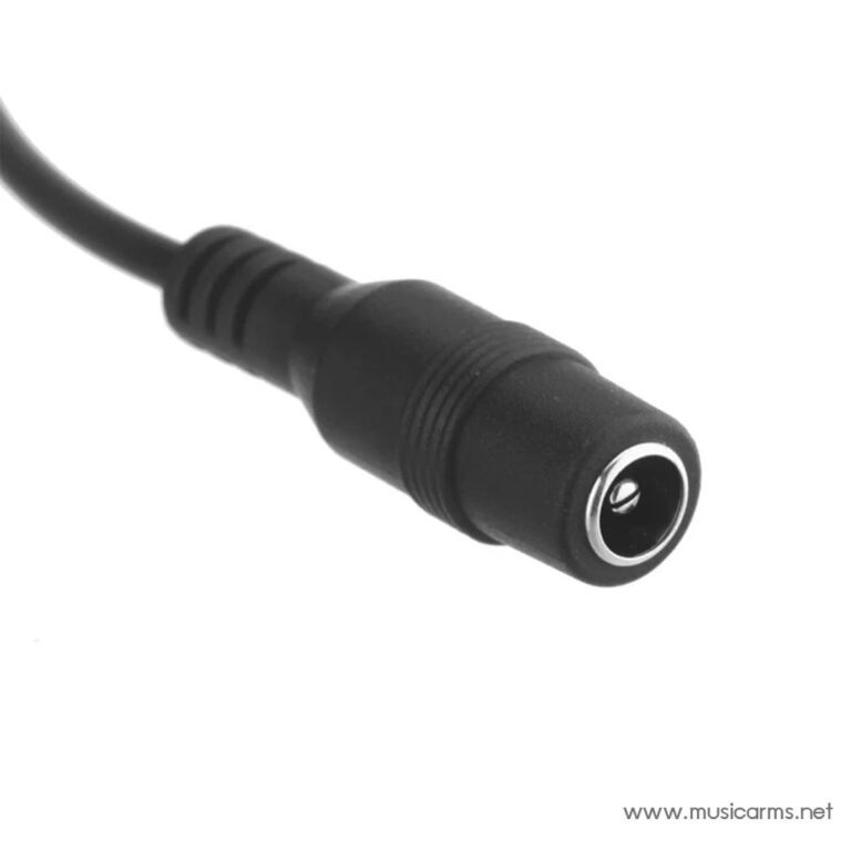 Close-up of a black DC power connector (barrel jack) with a metal outer rim and cable extending to the left ขายราคาพิเศษ